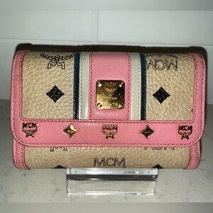 MCM Pink and Tan Wallet with Gold Accents